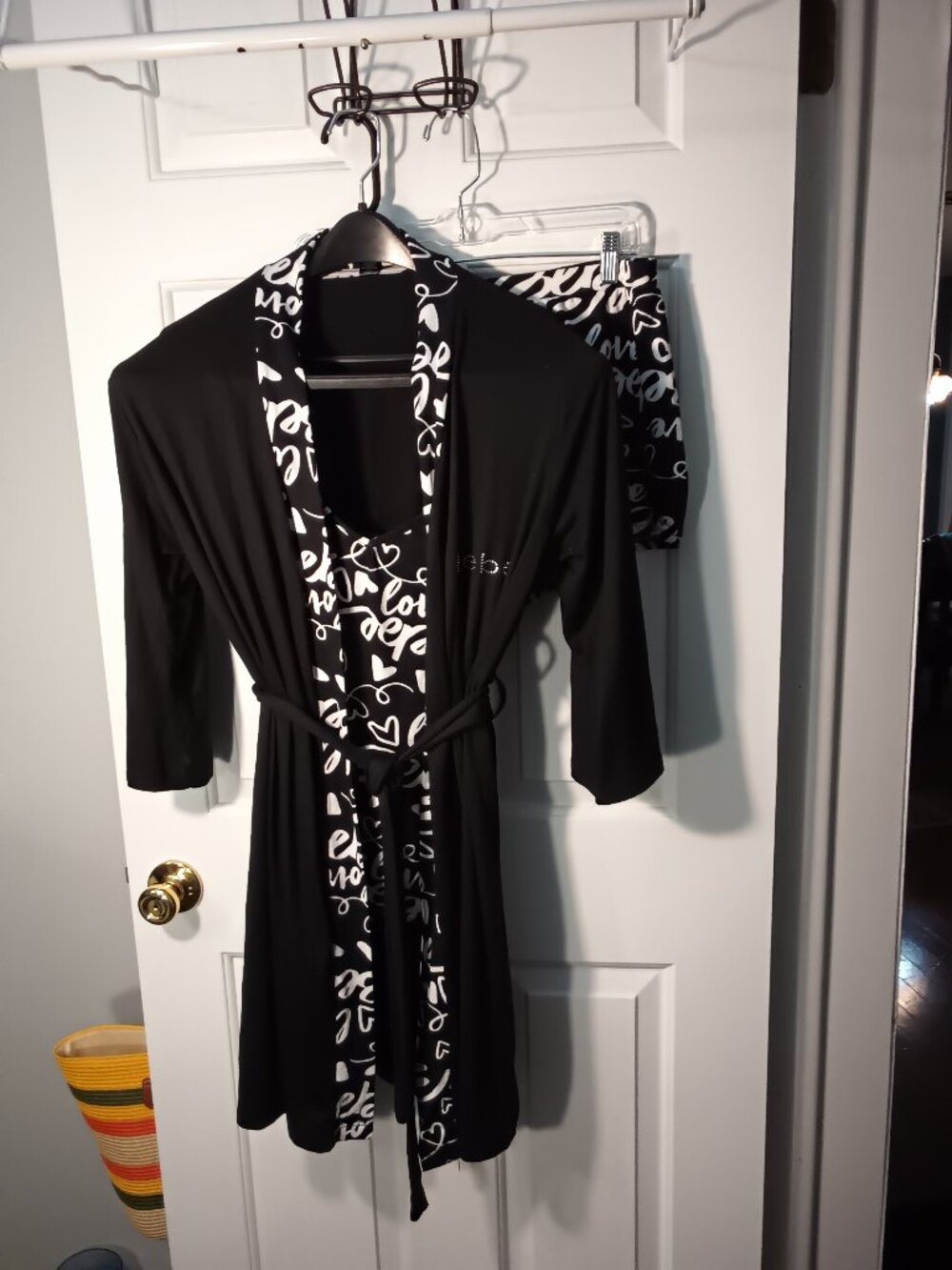 bebe Black Robe and Printed Pajama Set